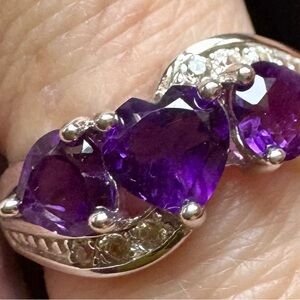 Purple Heart African Amethyst Gemstone Silver Ring